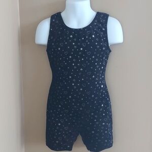 Jaques Moret velour leotard dance gymnastics - black stars hearts - sz XS (4/5)